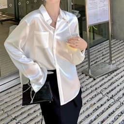 Spring White Satin Women Shirts Long Sleeve Button Solid Color Blouse Casual Office Lady Shirt Elegant Female Tops Fashion