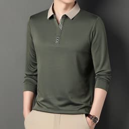 New Men's Long-sleeved Polo Shirt Sweatwear Business Casual Top Fashion Classic Solid Color Male Brand Basic V-neck Top
