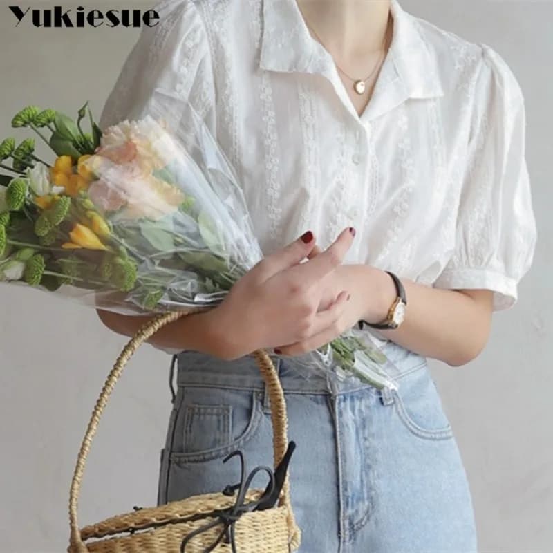 Shirts Women All-match V-Neck blouse shirts and tops Korean Style Womens Clothing Elegant Solid Color Leisure Chiffon blouses
