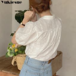 Shirts Women All-match V-Neck blouse shirts and tops Korean Style Womens Clothing Elegant Solid Color Leisure Chiffon blouses
