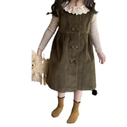 Girls Dress 2024 Spring New Small and Medium School Children Fashionable Double Breasted Corduroy Sleeveless Vest Skirt