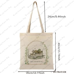 1 PC Vintage Classic Book Frog and Toad Pattern Tote Bag Canvas Shoulder Bag For Travel Daily Commute Women's Reusable Shopping