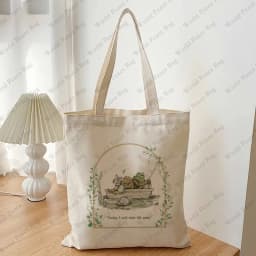 1 PC Vintage Classic Book Frog and Toad Pattern Tote Bag Canvas Shoulder Bag For Travel Daily Commute Women's Reusable Shopping