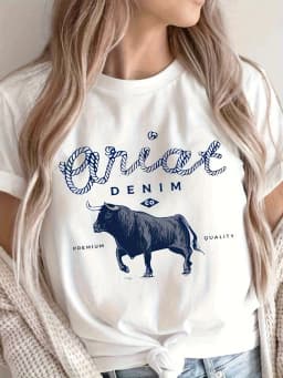 1231Bull & Letter Print Crew Neck T-Shirt, Casual Short Sleeve Top For Spring & Summer, Women's Clothing