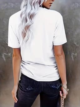 1231Bull & Letter Print Crew Neck T-Shirt, Casual Short Sleeve Top For Spring & Summer, Women's Clothing