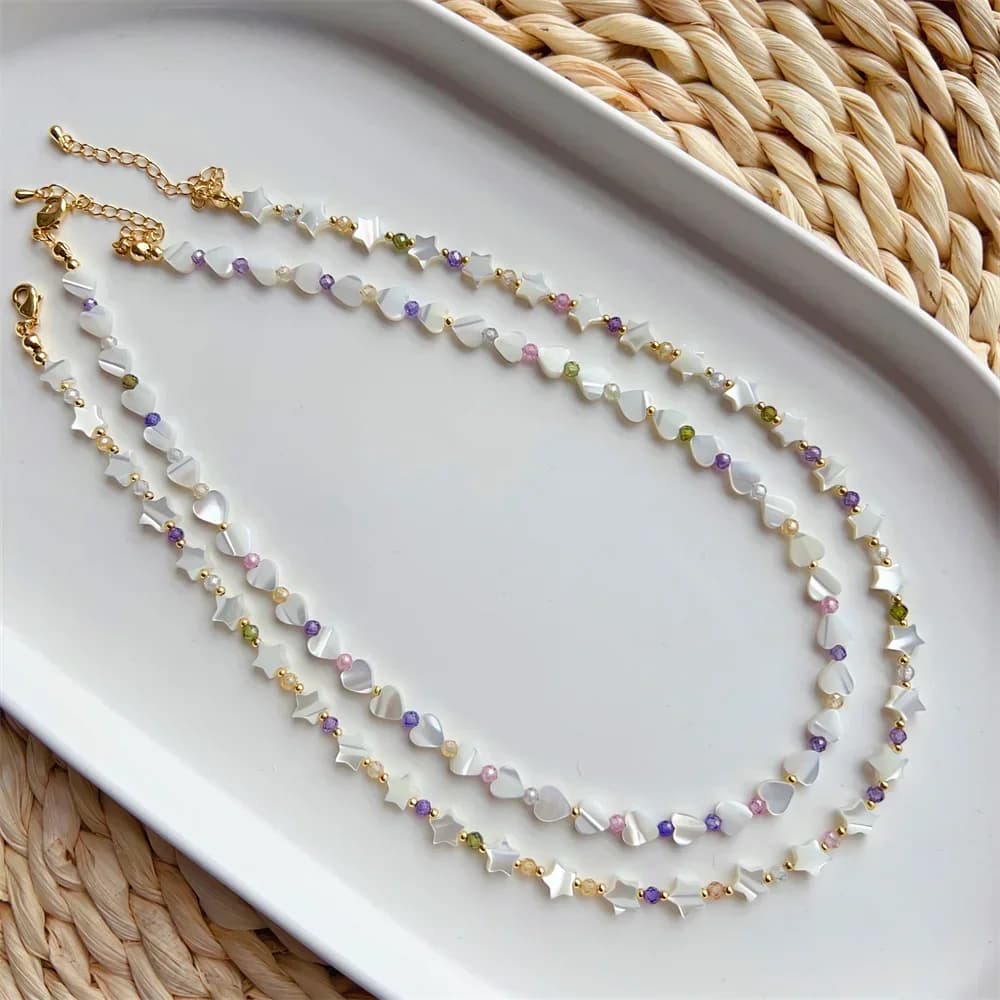 KKBEAD Natural Deep Sea Shell Star Heart Necklace for Women Jewelry Colorful Zircon Beads Necklaces Choker Y2k Accessories