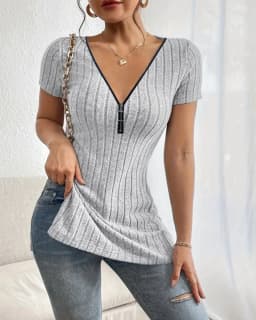 Versatile & Chic V-Neck Women's Top- Stretchy,Easy-Care Casual Wear