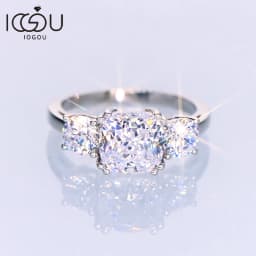 925 Sterling Silver Three Stone Engagement Wedding Ring Luxury Cushion Cut 3.5CTW. Moissanite Promise Band for Women Jewelry