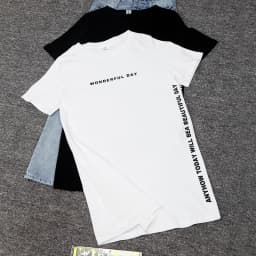 WONDERFUL DAY Print Long T shirts Summer Women Loose Slit Femme Tops Cotton Tshirt Short sleeve Ladies t-shirt