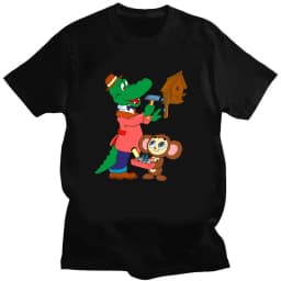 Funny Cartoon Crocodile T Shirt Cool Men's Tshirt O Neck Casual Unisex Streetwear Black White Fashion Tee Camisetas Ropa Hombre
