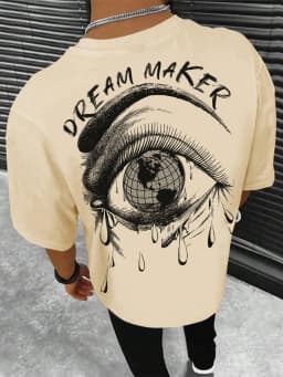 Dream Maker Tearful Earth Printing T-Shirt Men Clothes Summer Loose Tee Cotton Casual Street Tshirt Hip Hop Oversize T Shirts