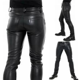 Men's Leather Pants 2022 New Solid Color PU Leather Motorcycle Pants Elastic Leisure Punk Style Slim Fit Full Length Trousers