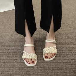 2023 Fashion Woman Sandals Women Sandals Ladies Square Heels Elegant Summer Slippers Outside Cross Tied Leather Female Slides