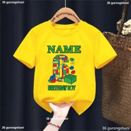 Fashion New Boy T-Shirt Funny Building Blocks 1-10 Birthday Kids T Shirt Summer O-Neck Shirt Tops For Kids Birthday Gift Tshirt