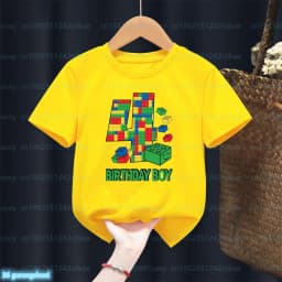 Fashion New Boy T-Shirt Funny Building Blocks 1-10 Birthday Kids T Shirt Summer O-Neck Shirt Tops For Kids Birthday Gift Tshirt