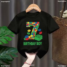 Fashion New Boy T-Shirt Funny Building Blocks 1-10 Birthday Kids T Shirt Summer O-Neck Shirt Tops For Kids Birthday Gift Tshirt