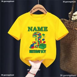 Fashion New Boy T-Shirt Funny Building Blocks 1-10 Birthday Kids T Shirt Summer O-Neck Shirt Tops For Kids Birthday Gift Tshirt