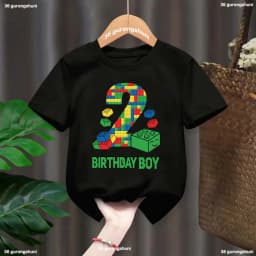 Fashion New Boy T-Shirt Funny Building Blocks 1-10 Birthday Kids T Shirt Summer O-Neck Shirt Tops For Kids Birthday Gift Tshirt