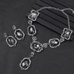Gray Statement Jewelry Accessories Elegant Ladies Pageant Evening Crystal Rhinestone Earrings and Choker Necklace Set