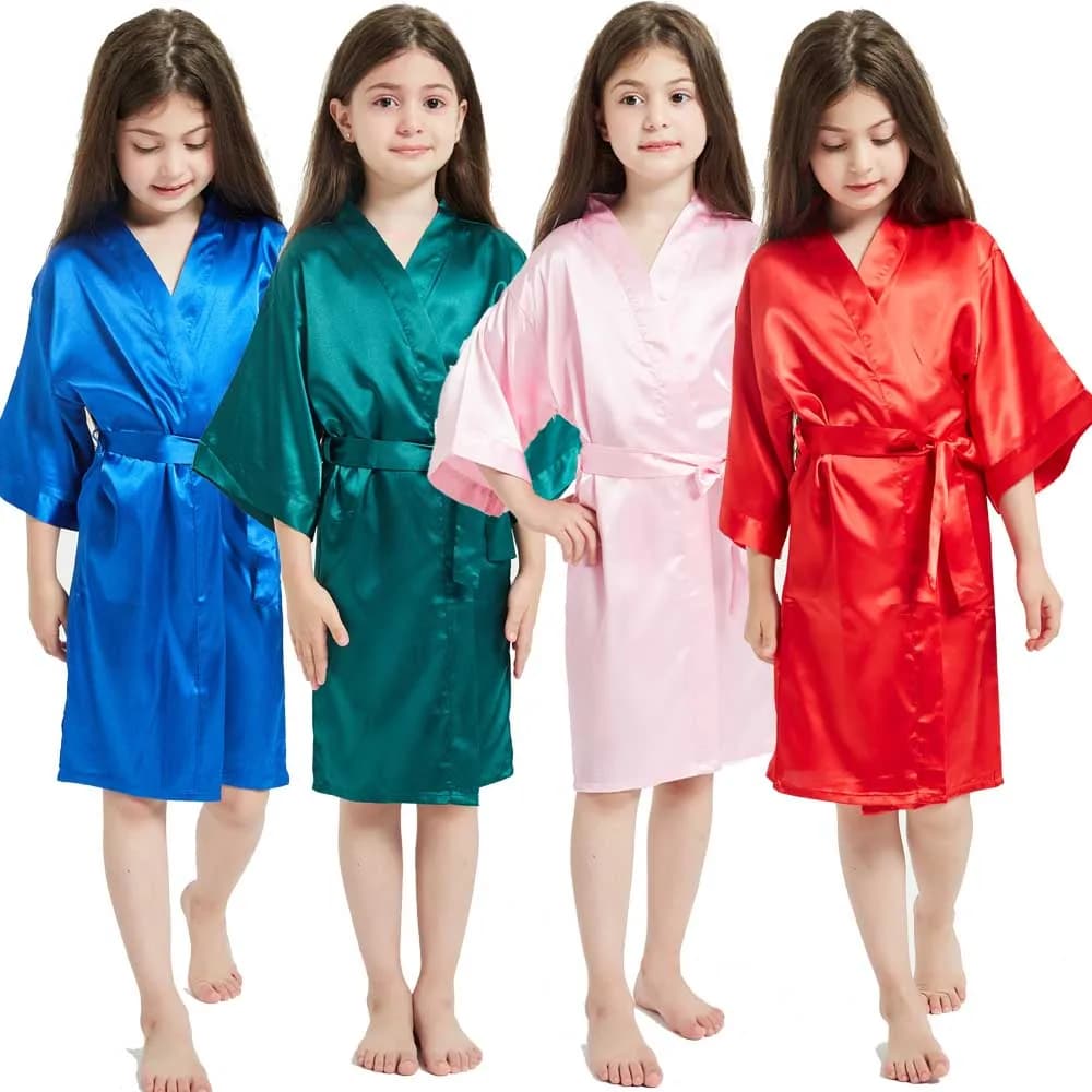 12 Colors Satin Robes for Girls Baby Kids Sleepwear Red White Pink Kimono For Spa Wedding Party Girls Nightgowns Summer BathRobe