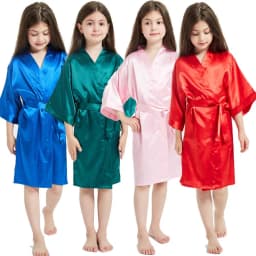 12 Colors Satin Robes for Girls Baby Kids Sleepwear Red White Pink Kimono For Spa Wedding Party Girls Nightgowns Summer BathRobe