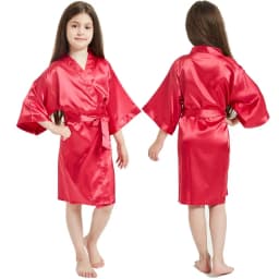 12 Colors Satin Robes for Girls Baby Kids Sleepwear Red White Pink Kimono For Spa Wedding Party Girls Nightgowns Summer BathRobe