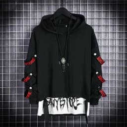 Autumn Men's Casual Hoodie Sweatshirt Techwear Hip Hop Harajuku Style with Ribbons Patchwork Japanese Streetwear Darkwear