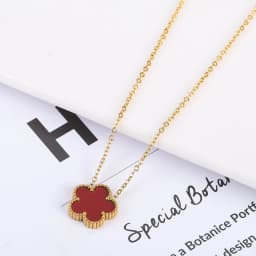 Double Sided Hot Selling 15mm Plant Five Leaf Flower Plum Blossom Pendant Necklace For Women's Stainless Steel Clover