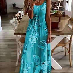 Hot Summer AmazoneBayNew Women's Clothing Sexy Low Cut Printed Floral Strap Dress