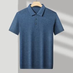 Men's Short-Sleeved Wool Light Board Solid Color Lapel Knitted Sweater Top Polo Shirt Business Casual Man T-shirt