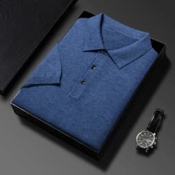 Men's Short-Sleeved Wool Light Board Solid Color Lapel Knitted Sweater Top Polo Shirt Business Casual Man T-shirt