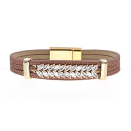 WELLMORE Simple Luxury Glass Leaf Bracelet for Women Magnet Charm Bracelets Leather Bracelet Women Jewelry