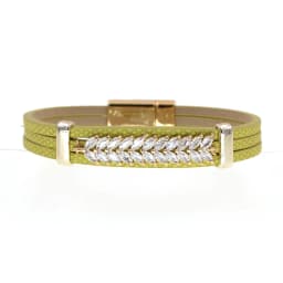 WELLMORE Simple Luxury Glass Leaf Bracelet for Women Magnet Charm Bracelets Leather Bracelet Women Jewelry