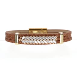 WELLMORE Simple Luxury Glass Leaf Bracelet for Women Magnet Charm Bracelets Leather Bracelet Women Jewelry