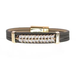 WELLMORE Simple Luxury Glass Leaf Bracelet for Women Magnet Charm Bracelets Leather Bracelet Women Jewelry