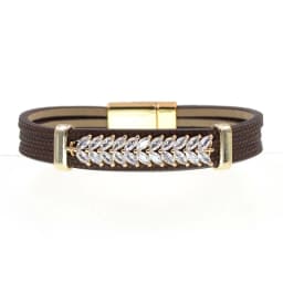WELLMORE Simple Luxury Glass Leaf Bracelet for Women Magnet Charm Bracelets Leather Bracelet Women Jewelry
