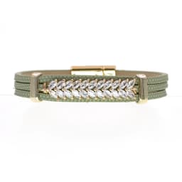 WELLMORE Simple Luxury Glass Leaf Bracelet for Women Magnet Charm Bracelets Leather Bracelet Women Jewelry