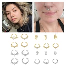 3/6pcs 16G 316L Stainless Steel Bat Fake Septum Ring,Non-Pierced Fake Nose Rings Clip On Nose Hoop Faux Septum Piercing Jewelry