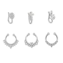 3/6pcs 16G 316L Stainless Steel Bat Fake Septum Ring,Non-Pierced Fake Nose Rings Clip On Nose Hoop Faux Septum Piercing Jewelry