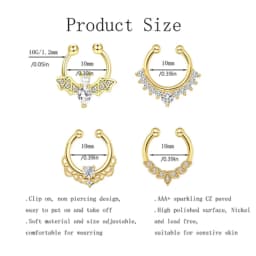 3/6pcs 16G 316L Stainless Steel Bat Fake Septum Ring,Non-Pierced Fake Nose Rings Clip On Nose Hoop Faux Septum Piercing Jewelry