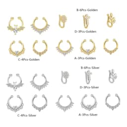 3/6pcs 16G 316L Stainless Steel Bat Fake Septum Ring,Non-Pierced Fake Nose Rings Clip On Nose Hoop Faux Septum Piercing Jewelry