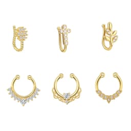 3/6pcs 16G 316L Stainless Steel Bat Fake Septum Ring,Non-Pierced Fake Nose Rings Clip On Nose Hoop Faux Septum Piercing Jewelry