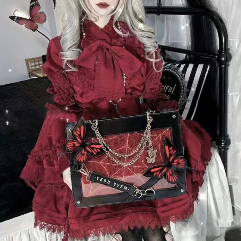 Labyrinth Butterfly Spider Web Letter Chain Handbags DIY Transparent Ita Bag Y2K Lolita Gothic Tote Vintage Fashion Shoulder Bag
