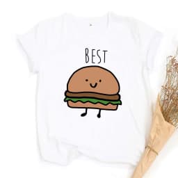 Funny Design Best Friend Matching T-Shirt BFF T Shirt Women Fast Food Tee Shirt for Femme Tops Tees Hamburger and Fries