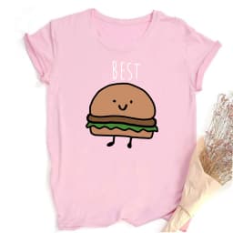 Funny Design Best Friend Matching T-Shirt BFF T Shirt Women Fast Food Tee Shirt for Femme Tops Tees Hamburger and Fries