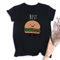 Funny Design Best Friend Matching T-Shirt BFF T Shirt Women Fast Food Tee Shirt for Femme Tops Tees Hamburger and Fries