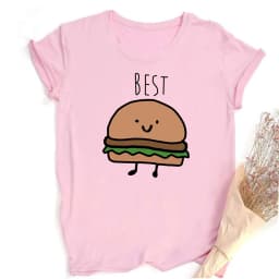 Funny Design Best Friend Matching T-Shirt BFF T Shirt Women Fast Food Tee Shirt for Femme Tops Tees Hamburger and Fries
