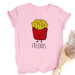 Funny Design Best Friend Matching T-Shirt BFF T Shirt Women Fast Food Tee Shirt for Femme Tops Tees Hamburger and Fries