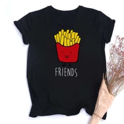 Funny Design Best Friend Matching T-Shirt BFF T Shirt Women Fast Food Tee Shirt for Femme Tops Tees Hamburger and Fries