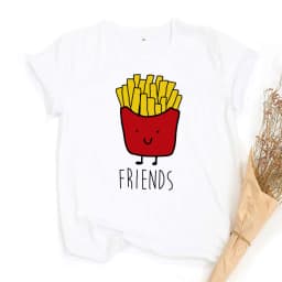 Funny Design Best Friend Matching T-Shirt BFF T Shirt Women Fast Food Tee Shirt for Femme Tops Tees Hamburger and Fries